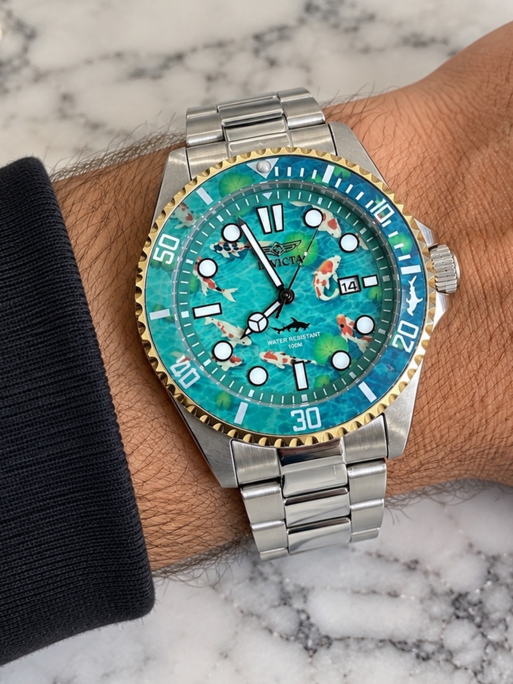 Invicta Men’s Silver Watch with Green Koi Dial-51053